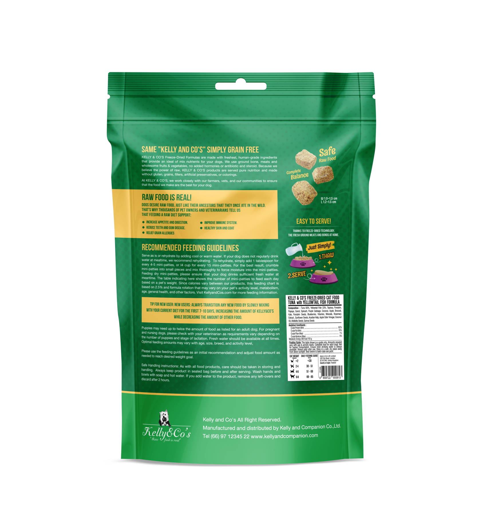 Kelly & Co's Freeze Dried Raw Dinner Tuna with Yellowtail Fish Formula