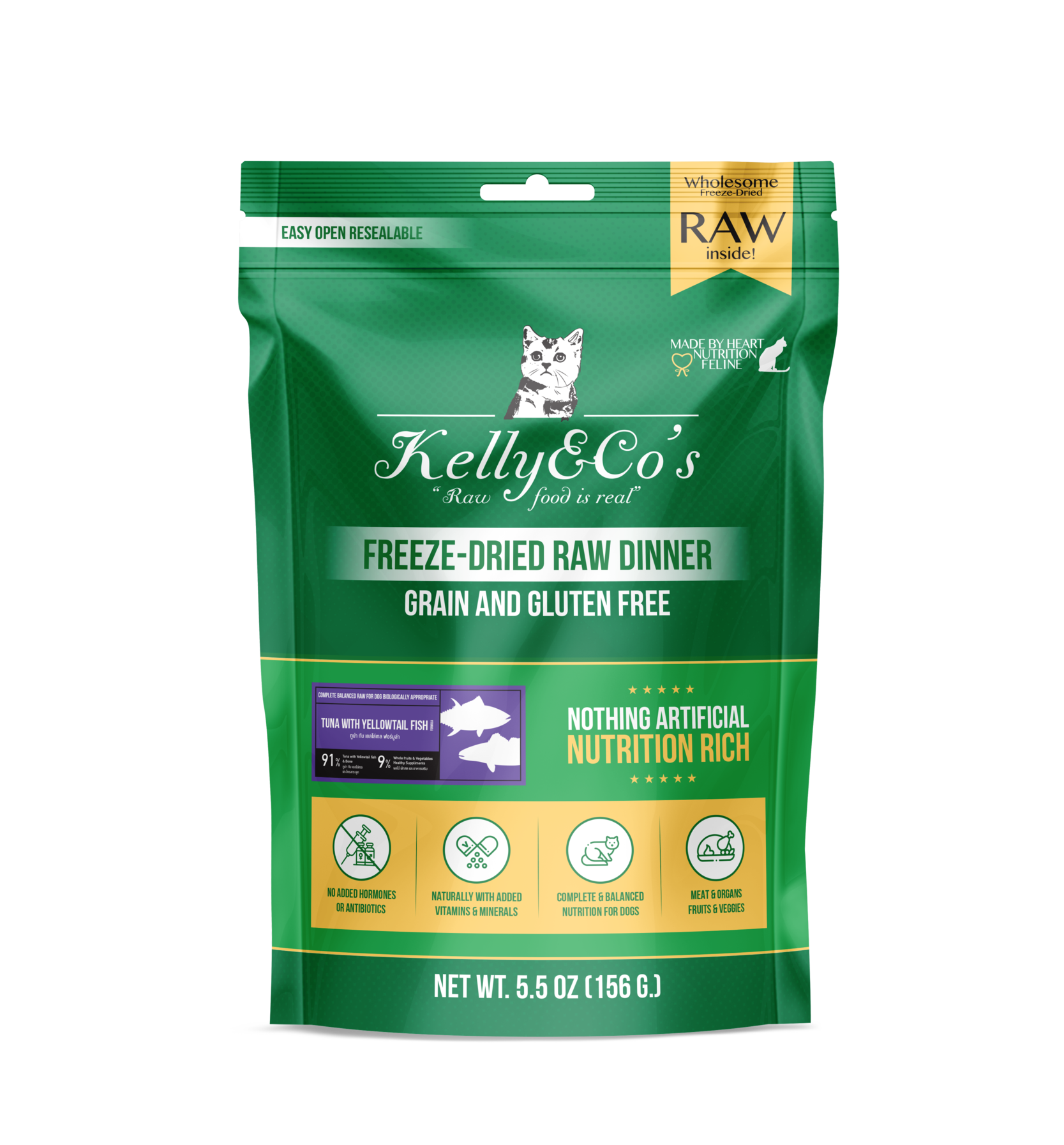 Kelly & Co's Freeze Dried Raw Dinner Tuna with Yellowtail Fish Formula